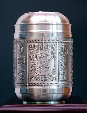 純錫97％の錫製茶缶 大口書法F
